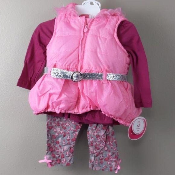 3pc. Puffer vest w/hood, Top, & pants 12M (NWT)